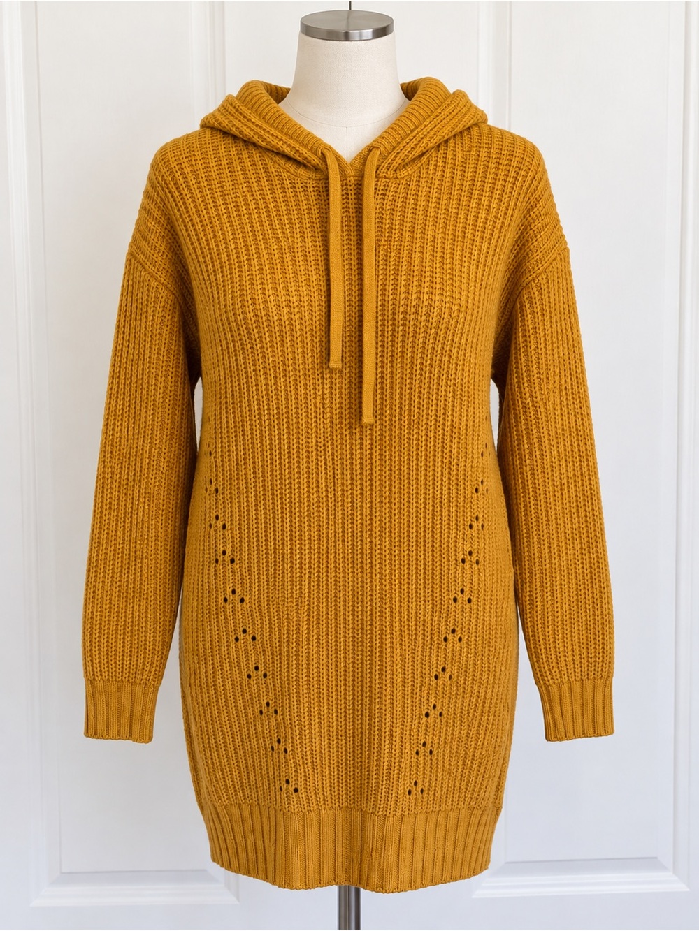 Derek Heart Mustard Hooded Rib Knit Sweater Dress